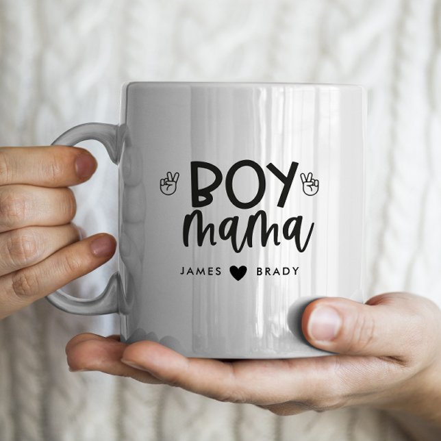 "Boy Mamma" Personlig Mors dag 2-barn namn Kaffemugg (Skapare uppladdad)