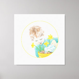 Boy med Daffodils Canvastryck