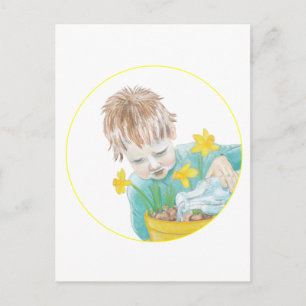 Boy med Daffodils Helg Vykort