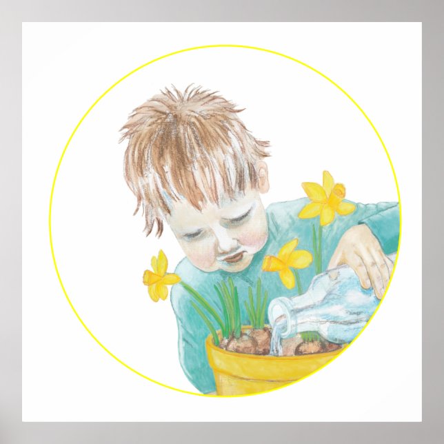 Boy med Daffodils Poster (Framsidan)