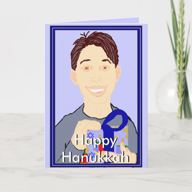 Boy med Gift Lycklig Hanukkah Card Helgkort (Framsida)