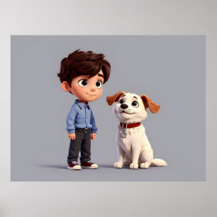 Boy med hund konst poster