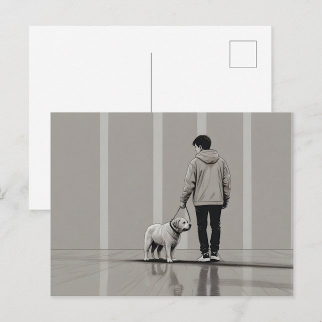 Boy med hund konst vykort (Fram/baksida)
