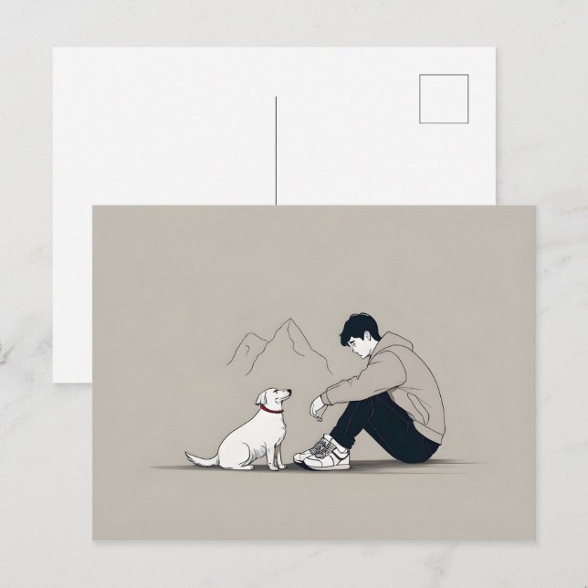 Boy med hund konst vykort (Fram/baksida)