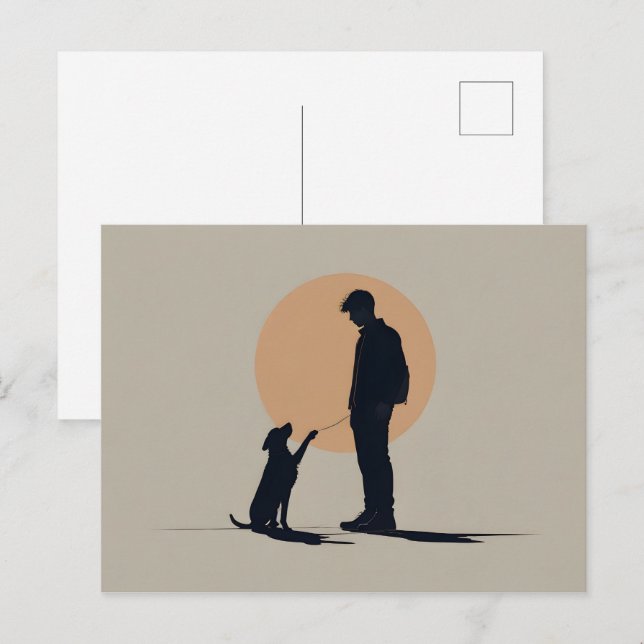 Boy med hund konst vykort (Fram/baksida)