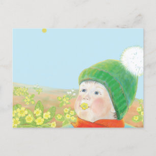 Boy med Vild Primroses Vykort