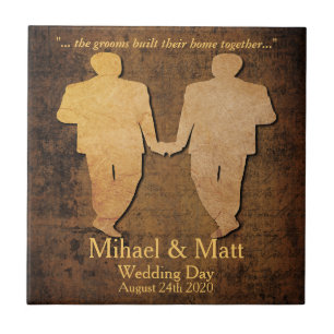 Boy Meets Boy Gay Bröllop Gift Tile for Grooms Kakelplatta