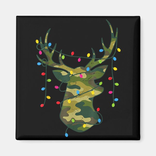 Boy Men Camo Deer Hunting Christmas Light Pajama P Magnet (Framsidan)