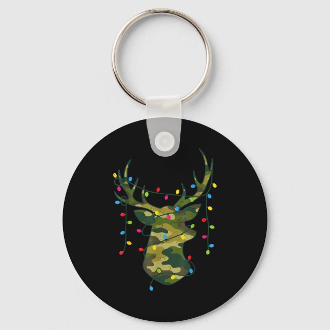 Boy Men Camo Deer Hunting Christmas Light Pajama P Nyckelring (Framsida)