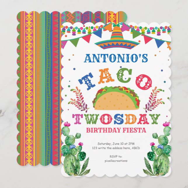 Boy, Mexica Taco 2:a födelsedagen, Fiesta 2:a Inbjudningar (Fram/baksida)