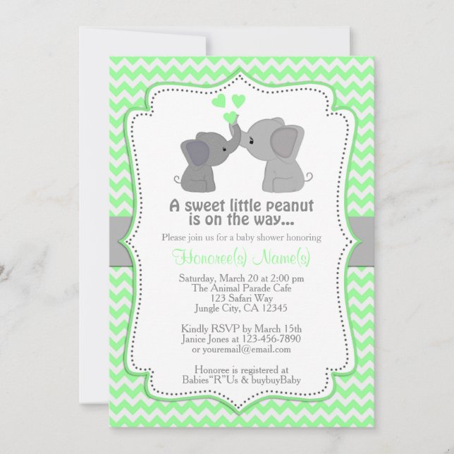 Boy Mint Elephant Baby Shower-inbjudningar Chev 36 Inbjudningar (Framsida)