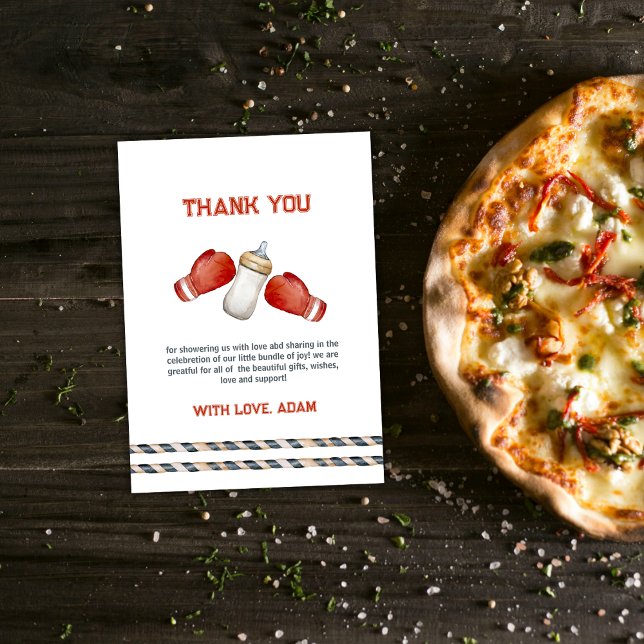 Boy Modern Boxing Little Champion Baby Shower  Tack Kort (Boy Modern Boxing Little Champion Baby Shower Thank You Card)