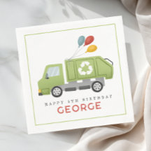 Boy Modern Green Garbage Trash Truck Birthday