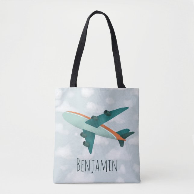 Boy Modern och Cute Blue Airplane Kids Tygkasse (Framsida)