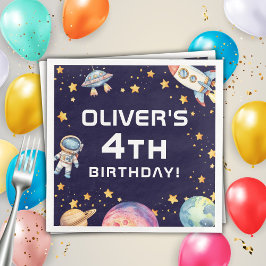 Boy Modern Space Rocket Frakt Födelsedagsfest Pappersservett