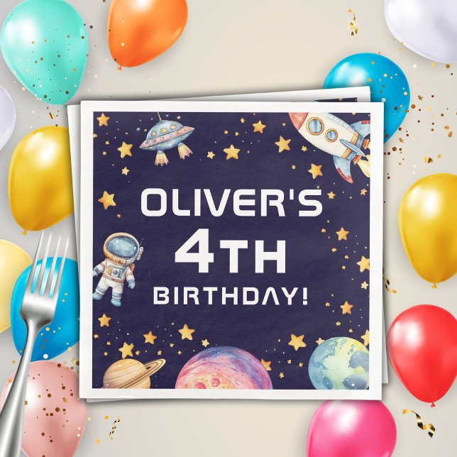 Boy Modern Space Rocket Frakt Födelsedagsfest Pappersservett (Skapare uppladdad)