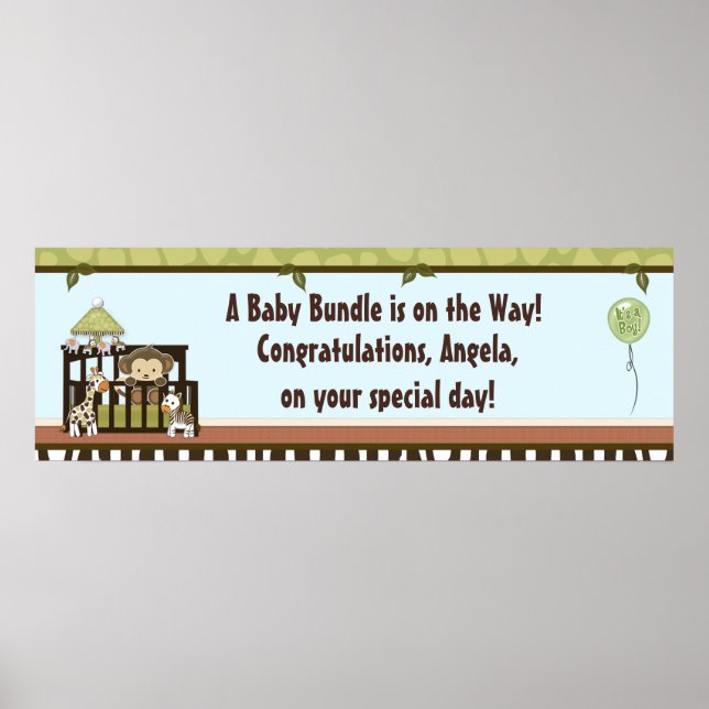 Boy MONKEY Jungle Safari Crib Baby Shower Banner B Poster (Framsidan)