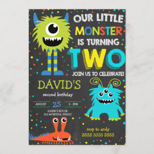Boy Monster 2:a födelsedag, lille Monster Chalk Inbjudningar