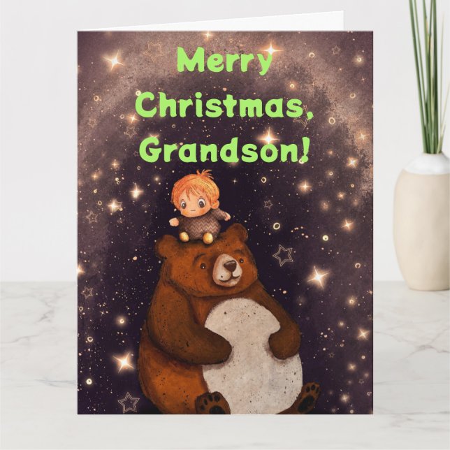 BOY n BEAR GRANDSON CHRISTMAS CARD Kort (Framsida)