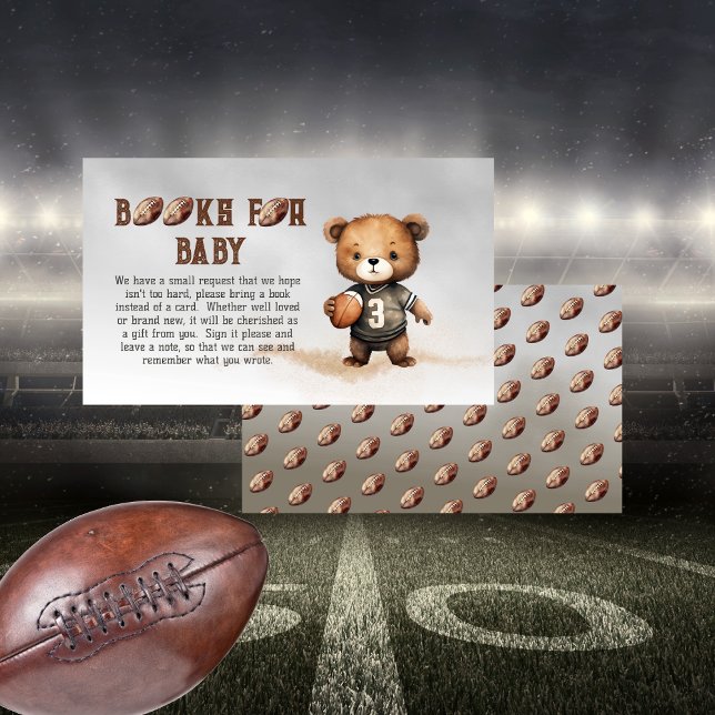 Boy Nalle American Football Bokar för Baby Tilläggskort (Teddy Bear Boy American Football Baby Shower "Books for Baby" Insert Card - Bearly Wait Collection)