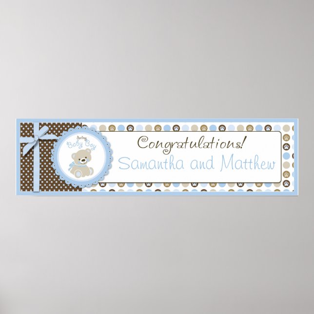 Boy Nalle Baby Shower Banner Boy Poster (Framsidan)