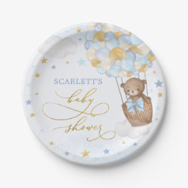 Boy Nalle Baby Shower Blue Guld Stars Party