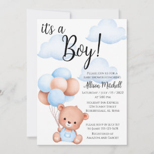 Boy Nalle Baby Shower-inbjudan Inbjudningar