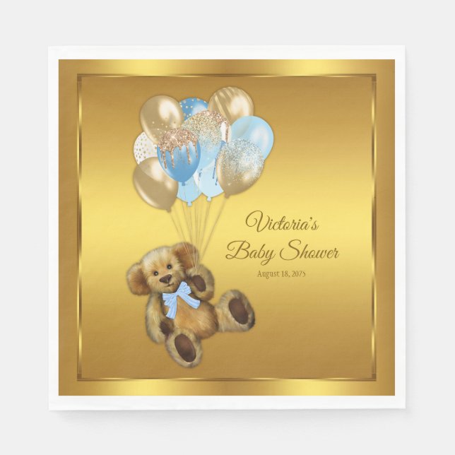 Boy Nalle Baby Shower Napkins Pappersservett (Framsidan)