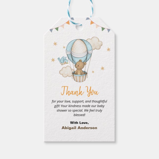 Boy Nalle Baby Shower Tack Flat Cards Presentetikett (Framsidan)