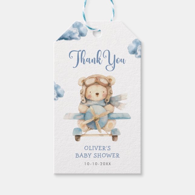 Boy Nalle Baby Shower Tack Gift Märkres Presentetikett (Framsidan)