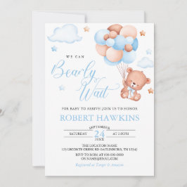 Boy Nalle Balloon Barly Wait Baby Shower Inbjudningar