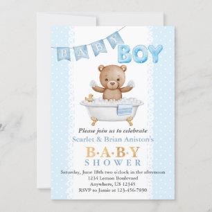 Boy Nalle Bath Time Baby Shower Inbjudningar