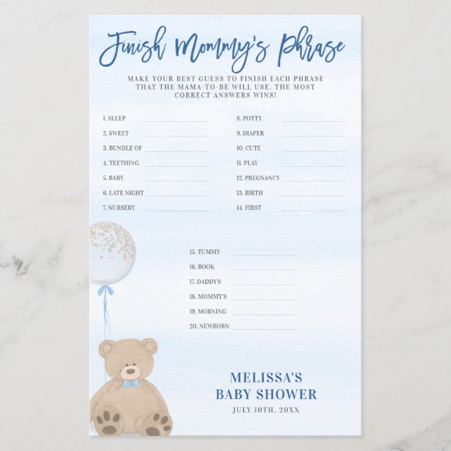 Boy Nalle Blue Balloon Avslutar Mamma Phrase (Framsida)