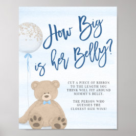 Boy Nalle Blue Balloon Baby Shower Belly Game Poster