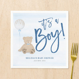 Boy Nalle Blue Balloon Baby Shower Pappersservett