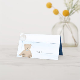 Boy Nalle Blue Balloon Baby Shower Placeringskort