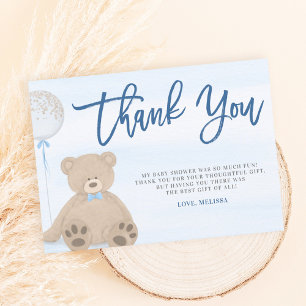 Boy Nalle Blue Balloon Baby Shower Tack Kort