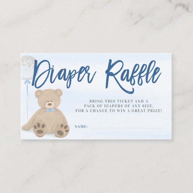 Boy Nalle Blue Balloon Diaper Raffle Biljett Tilläggskort (Framsida)