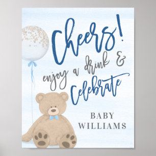 Boy Nalle Blue Balloon Drinks Sign Poster