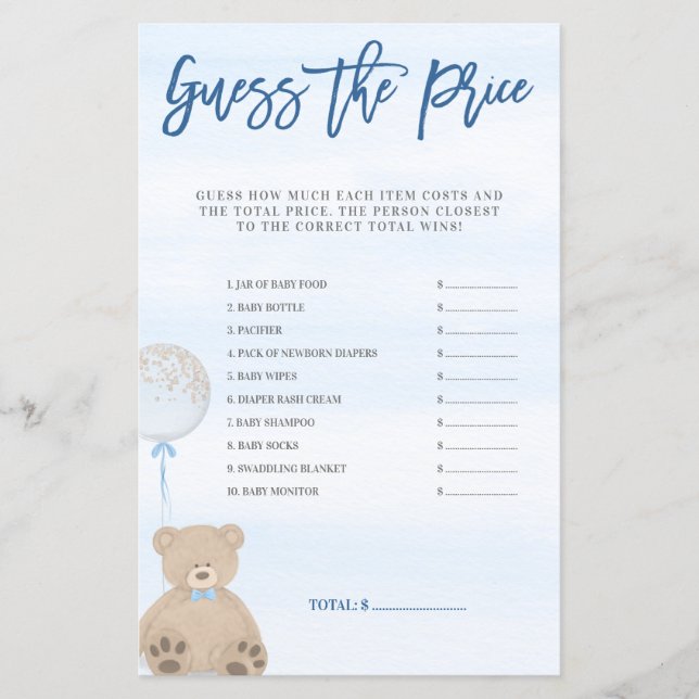 Boy Nalle Blue Balloon Gissa Prist spel (Framsida)