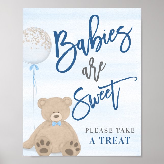 Boy Nalle Blue Balloon Sweet Treat Sign Poster (Framsidan)