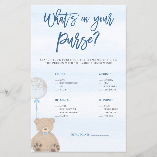 Boy Nalle Blue Balloon What's in Your Purse (Framsida)