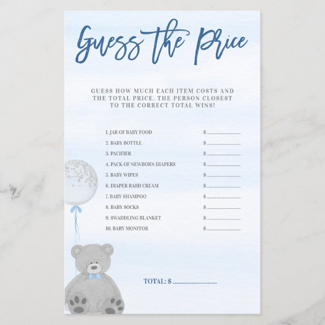 Boy Nalle Blue Grått Balloon Gissa Prisa (Framsida)