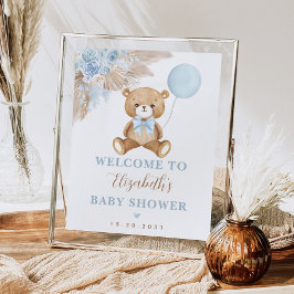Boy Nalle Boho Blue Blommigt Pampas Välkommen Poster