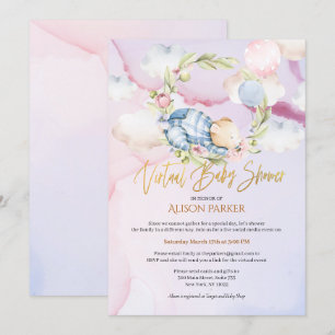 Boy Nalle Cute Virtuell Baby Shower Inbjudningar
