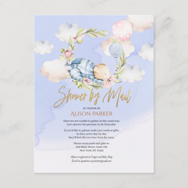 Boy Nalle Cute Woodland Baby Shower by Mail I Vykort (Framsida)