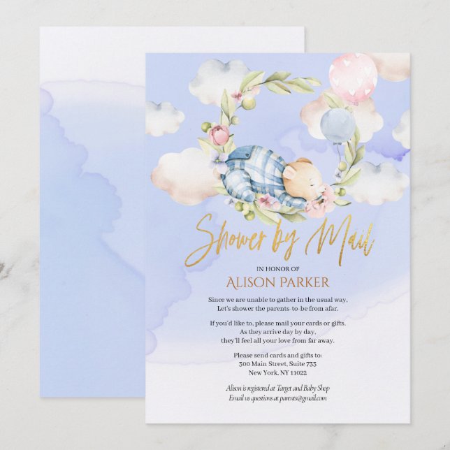 Boy Nalle Cute Woodland Baby Shower by Mail Inbjudningar (Fram/baksida)