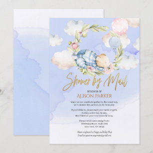 Boy Nalle Cute Woodland Baby Shower by Mail Inbjudningar