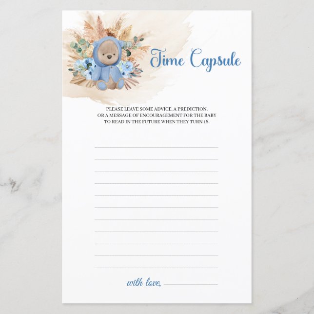 Boy nalle pampas blåa blommor Time Capsule (Framsida)