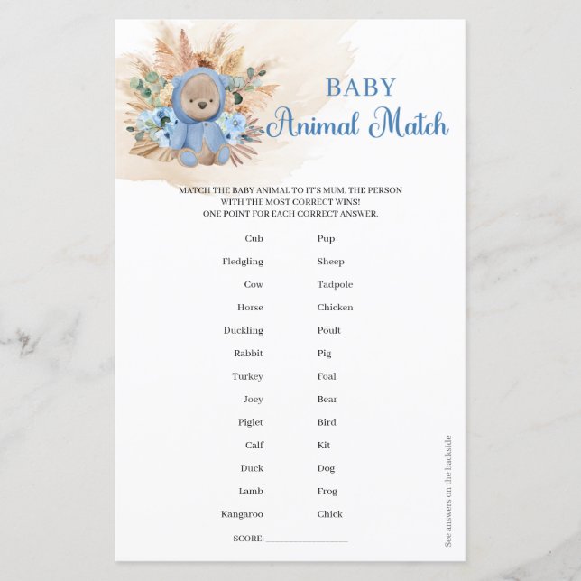 Boy Nalle tropiska blommor Baby djur Match (Framsida)